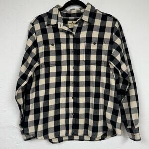 Woolrich Black & Cream Buffalo Plaid Button Down Shirt Womens L Fall Casual